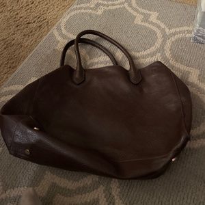 Dark brown leather tote bag